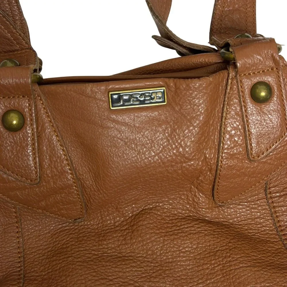 Joes Jeans Purse Satchel Bag Pebbled Leather Double Handle Brown